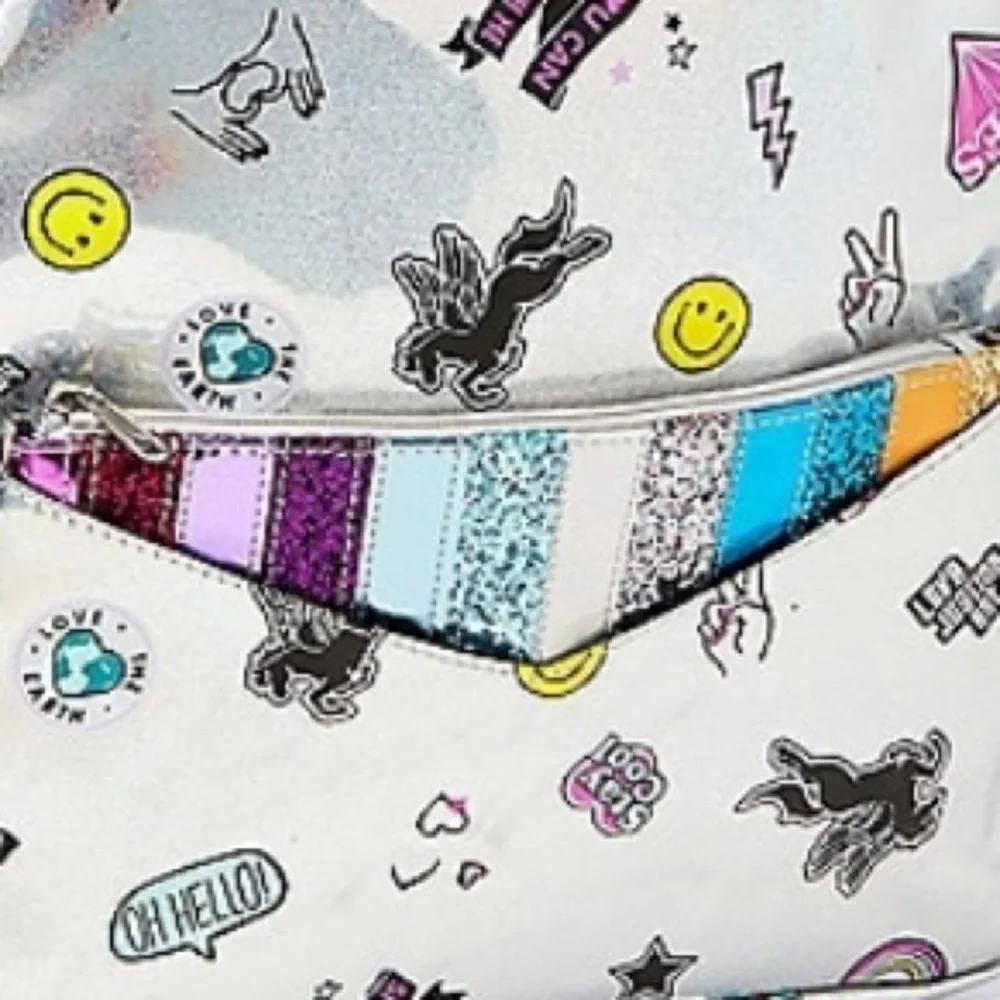 NWT justice holographic sticker pocket full size backpack silver